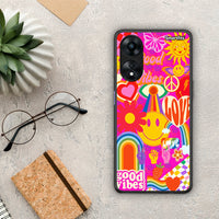 Thumbnail for Θήκη Oppo A78 Hippie Love από τη Smartfits με σχέδιο στο πίσω μέρος και μαύρο περίβλημα | Oppo A78 Hippie Love Case with Colorful Back and Black Bezels