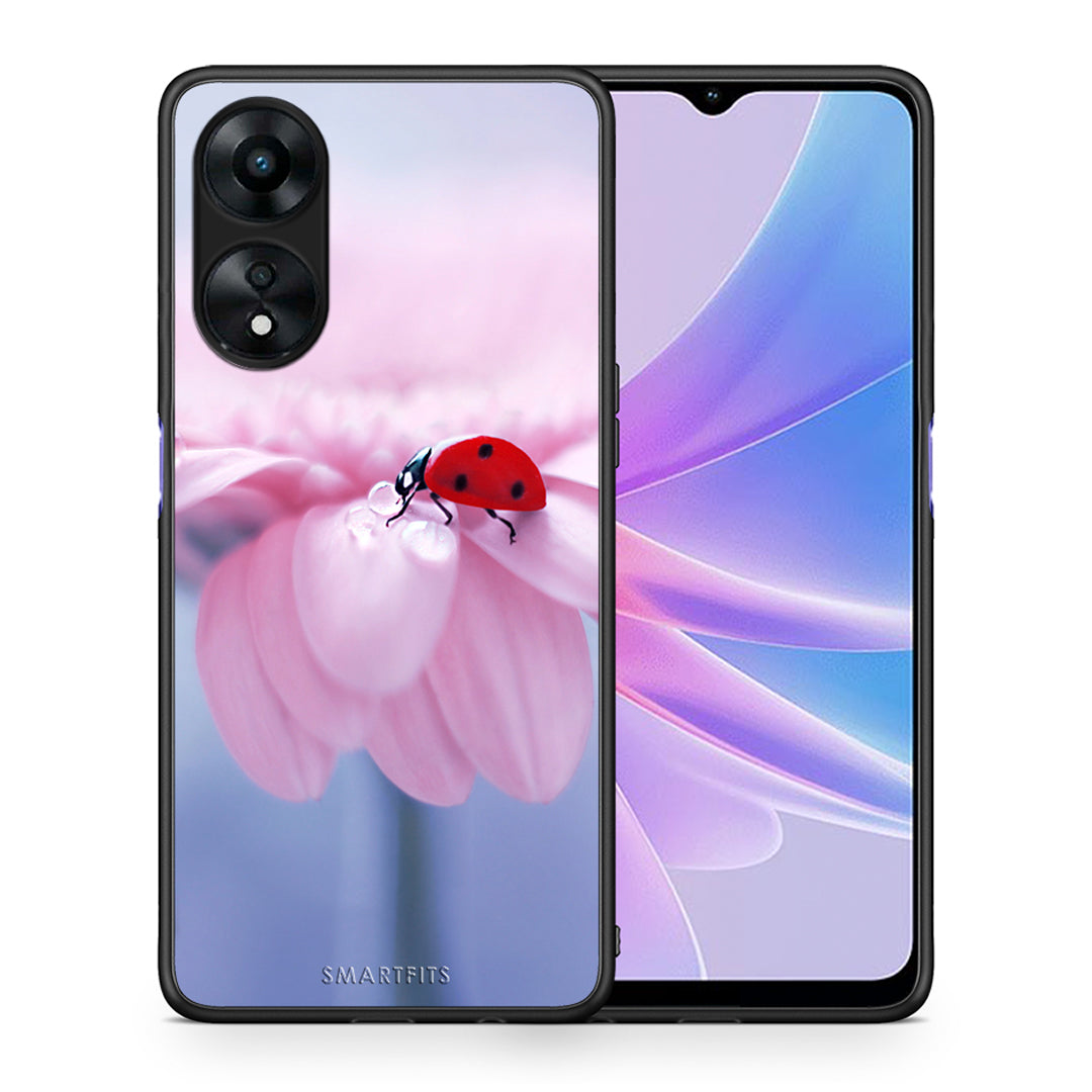 Θήκη Oppo A78 Ladybug Flower από τη Smartfits με σχέδιο στο πίσω μέρος και μαύρο περίβλημα | Oppo A78 Ladybug Flower Case with Colorful Back and Black Bezels