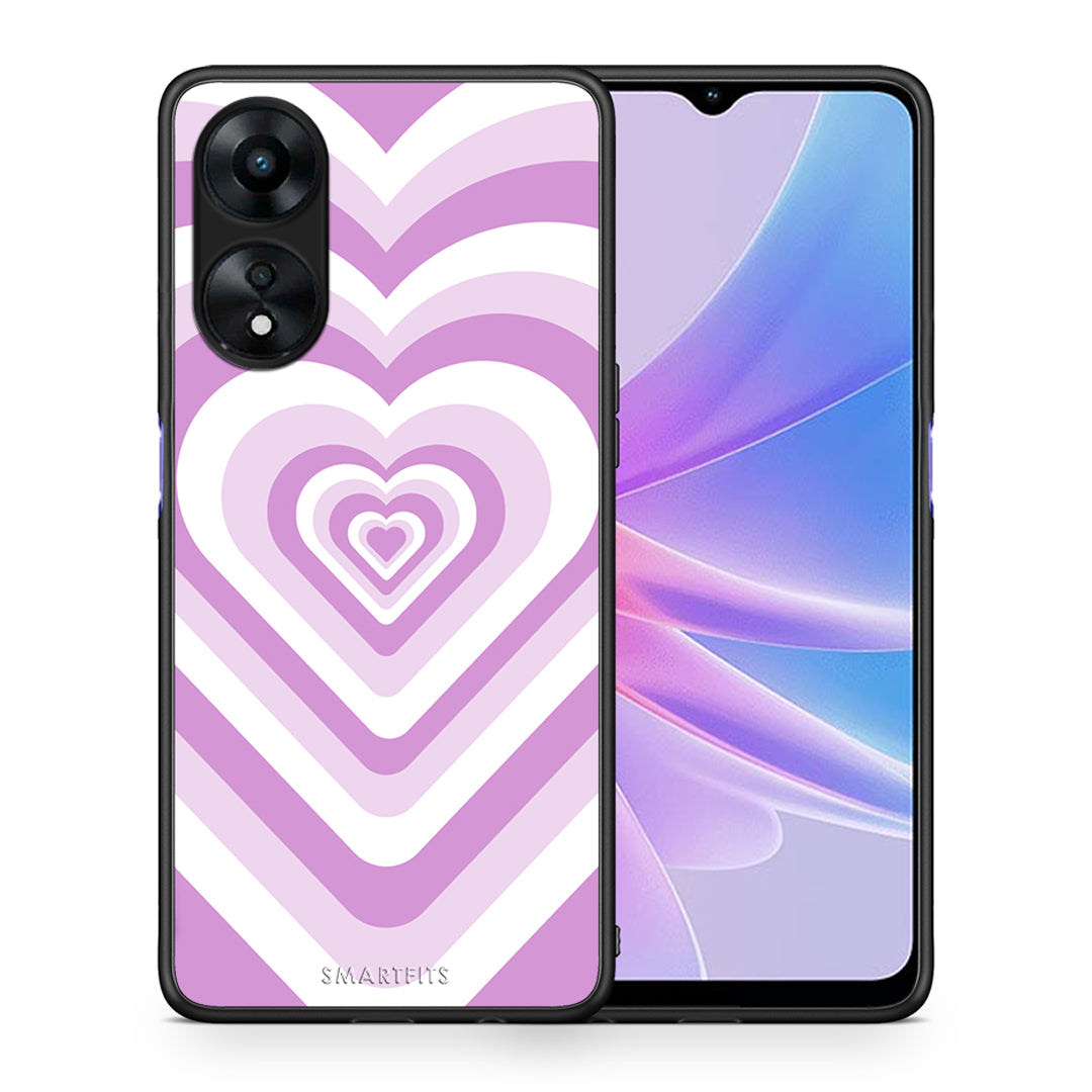 Θήκη Oppo A78 Lilac Hearts από τη Smartfits με σχέδιο στο πίσω μέρος και μαύρο περίβλημα | Oppo A78 Lilac Hearts Case with Colorful Back and Black Bezels