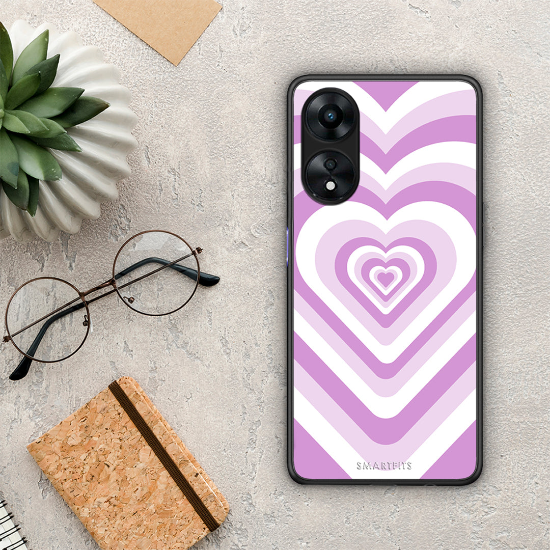 Θήκη Oppo A78 Lilac Hearts από τη Smartfits με σχέδιο στο πίσω μέρος και μαύρο περίβλημα | Oppo A78 Lilac Hearts Case with Colorful Back and Black Bezels