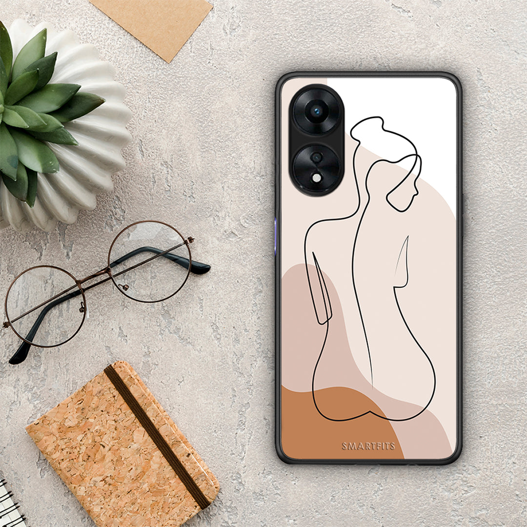 Θήκη Oppo A78 LineArt Woman από τη Smartfits με σχέδιο στο πίσω μέρος και μαύρο περίβλημα | Oppo A78 LineArt Woman Case with Colorful Back and Black Bezels