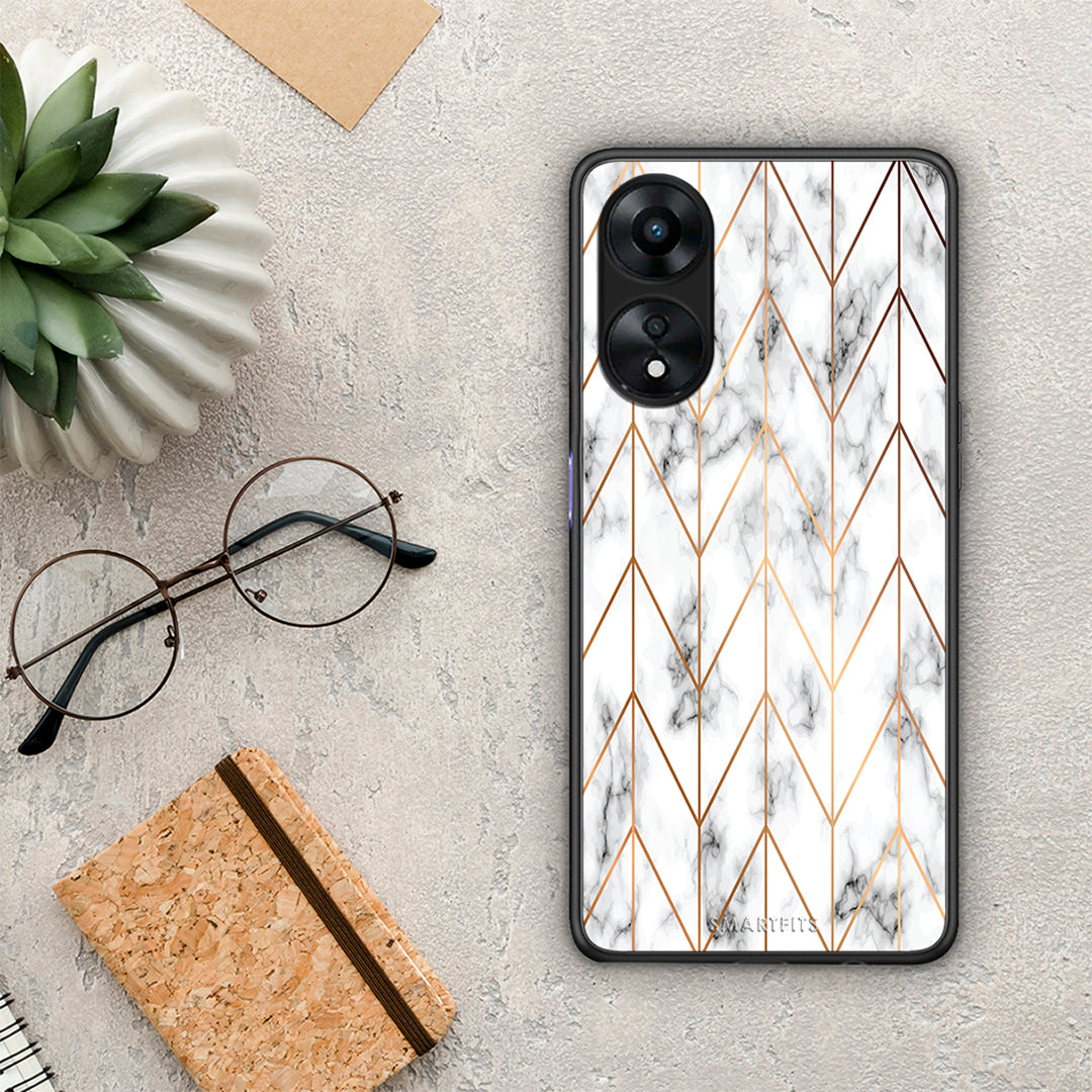 Θήκη Oppo A78 Marble Gold Geometric από τη Smartfits με σχέδιο στο πίσω μέρος και μαύρο περίβλημα | Oppo A78 Marble Gold Geometric Case with Colorful Back and Black Bezels