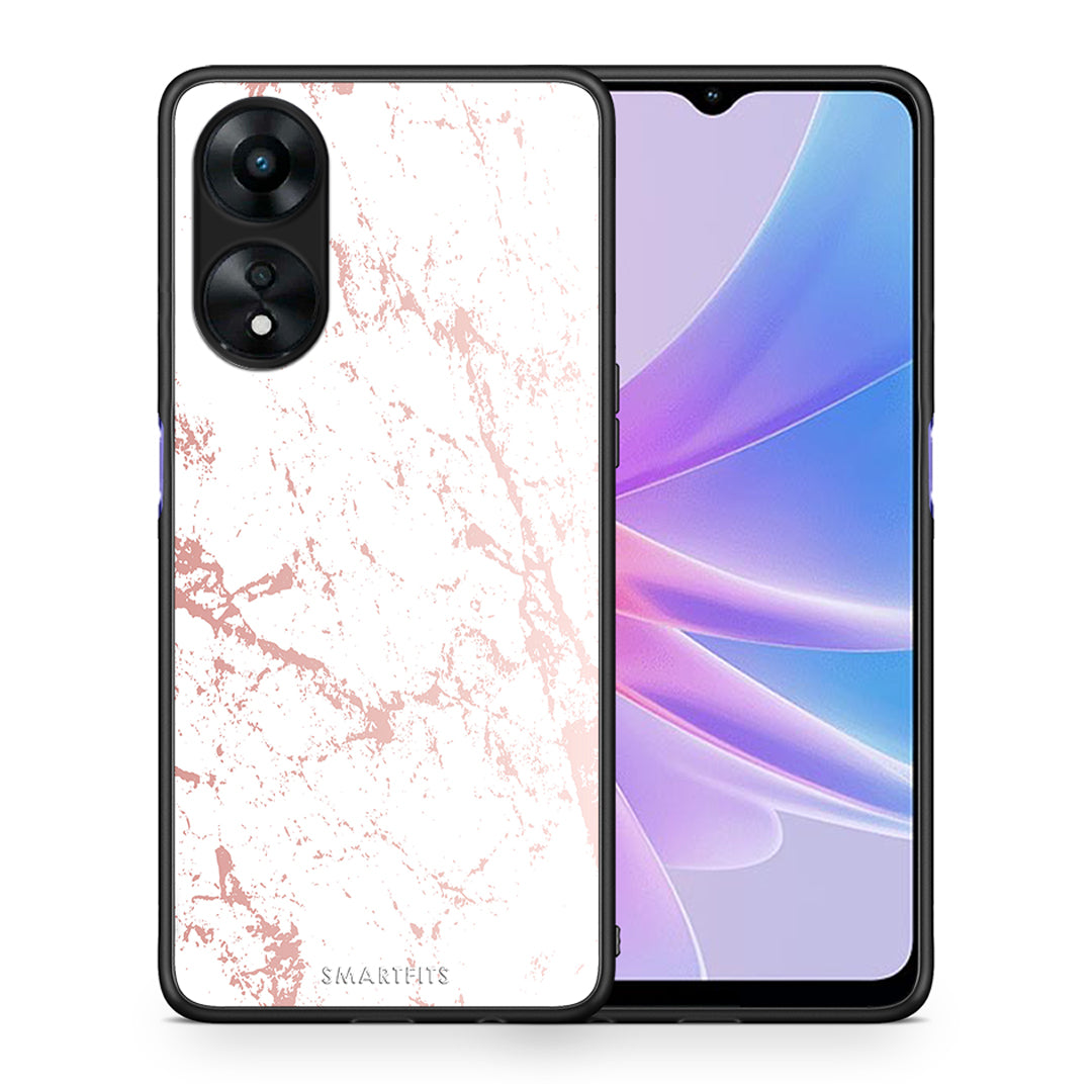 Θήκη Oppo A78 Marble Pink Splash από τη Smartfits με σχέδιο στο πίσω μέρος και μαύρο περίβλημα | Oppo A78 Marble Pink Splash Case with Colorful Back and Black Bezels