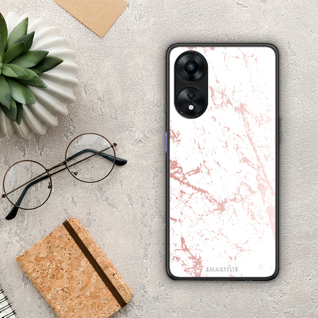 Θήκη Oppo A78 Marble Pink Splash από τη Smartfits με σχέδιο στο πίσω μέρος και μαύρο περίβλημα | Oppo A78 Marble Pink Splash Case with Colorful Back and Black Bezels