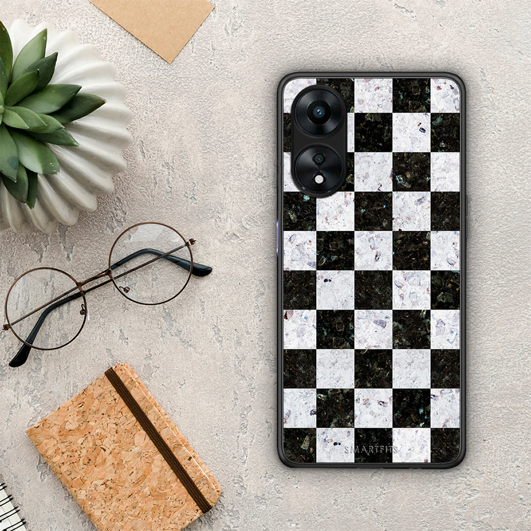 Θήκη Oppo A78 Marble Square Geometric από τη Smartfits με σχέδιο στο πίσω μέρος και μαύρο περίβλημα | Oppo A78 Marble Square Geometric Case with Colorful Back and Black Bezels