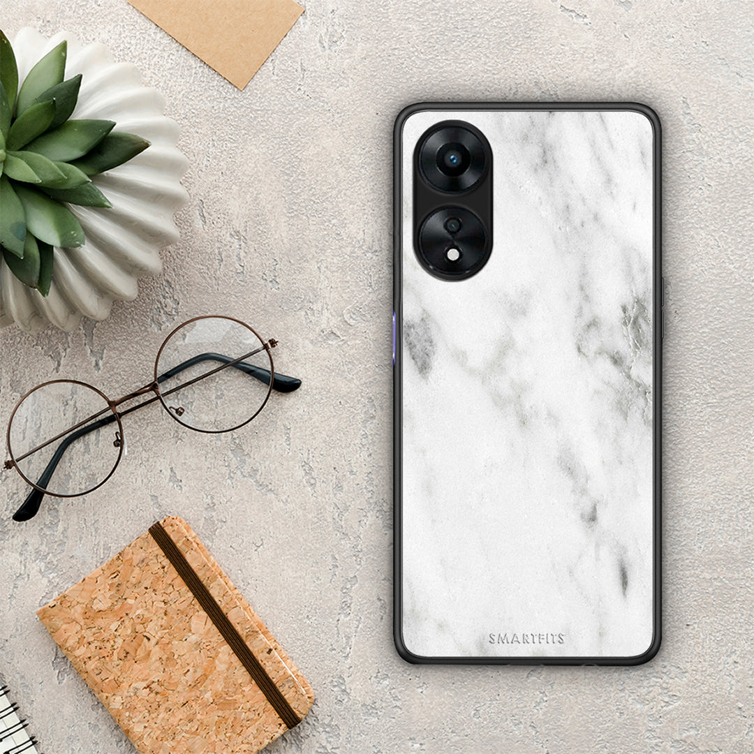 Θήκη Oppo A78 Marble White από τη Smartfits με σχέδιο στο πίσω μέρος και μαύρο περίβλημα | Oppo A78 Marble White Case with Colorful Back and Black Bezels