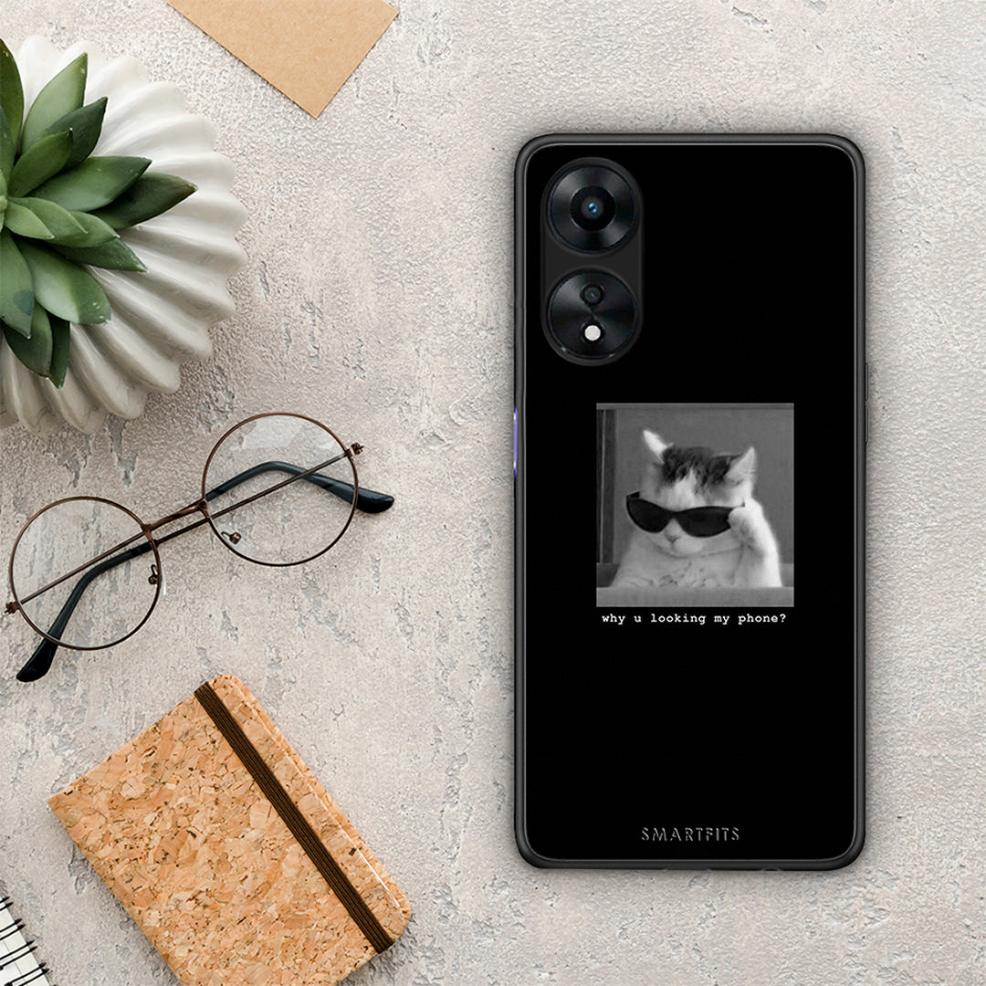 Θήκη Oppo A78 Meme Cat από τη Smartfits με σχέδιο στο πίσω μέρος και μαύρο περίβλημα | Oppo A78 Meme Cat Case with Colorful Back and Black Bezels