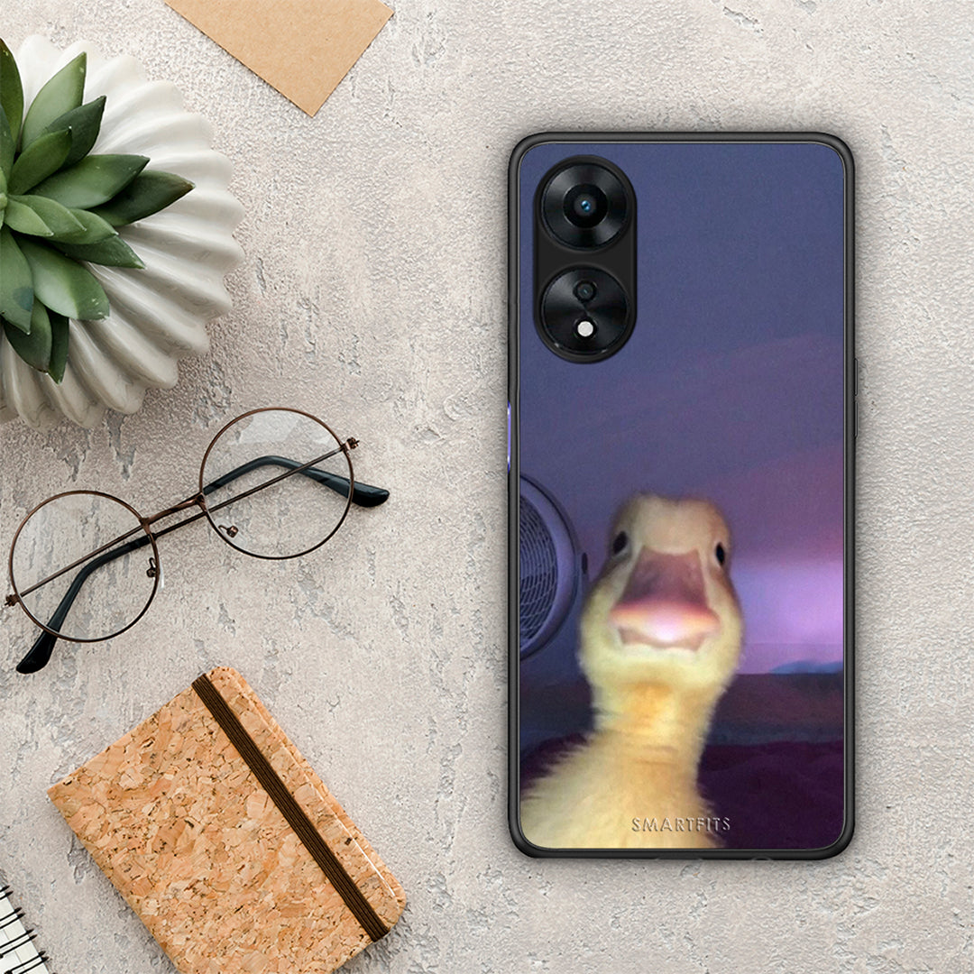 Θήκη Oppo A78 Meme Duck από τη Smartfits με σχέδιο στο πίσω μέρος και μαύρο περίβλημα | Oppo A78 Meme Duck Case with Colorful Back and Black Bezels