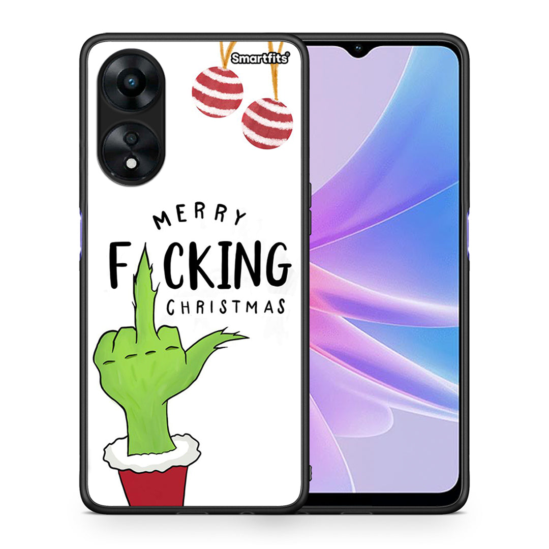 Θήκη Oppo A78 Merry F Xmas από τη Smartfits με σχέδιο στο πίσω μέρος και μαύρο περίβλημα | Oppo A78 Merry F Xmas Case with Colorful Back and Black Bezels