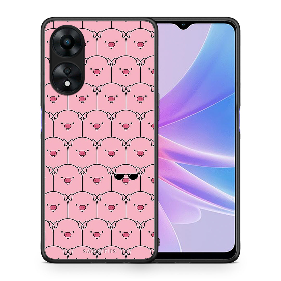 Θήκη Oppo A78 Pig Glasses από τη Smartfits με σχέδιο στο πίσω μέρος και μαύρο περίβλημα | Oppo A78 Pig Glasses Case with Colorful Back and Black Bezels