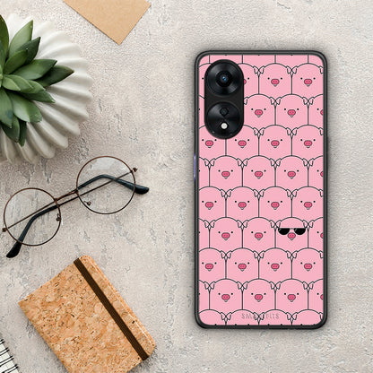 Θήκη Oppo A78 Pig Glasses από τη Smartfits με σχέδιο στο πίσω μέρος και μαύρο περίβλημα | Oppo A78 Pig Glasses Case with Colorful Back and Black Bezels