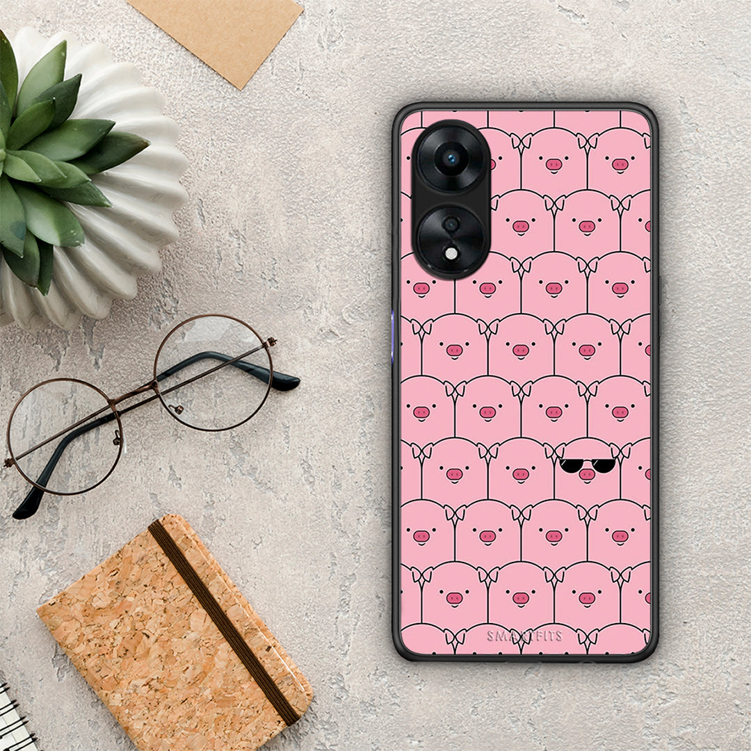 Θήκη Oppo A78 Pig Glasses από τη Smartfits με σχέδιο στο πίσω μέρος και μαύρο περίβλημα | Oppo A78 Pig Glasses Case with Colorful Back and Black Bezels