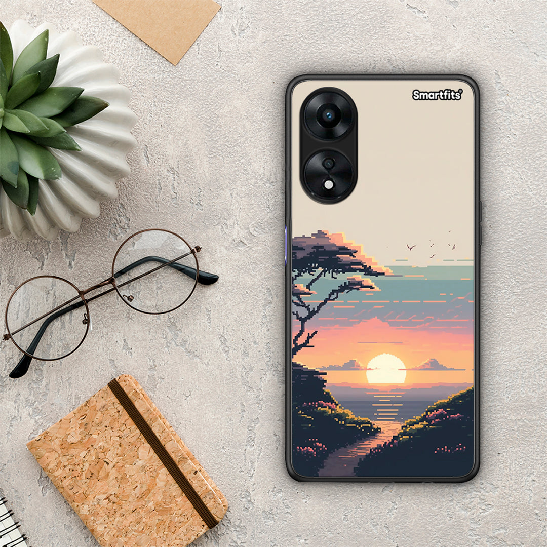 Θήκη Oppo A78 Pixel Sunset από τη Smartfits με σχέδιο στο πίσω μέρος και μαύρο περίβλημα | Oppo A78 Pixel Sunset Case with Colorful Back and Black Bezels