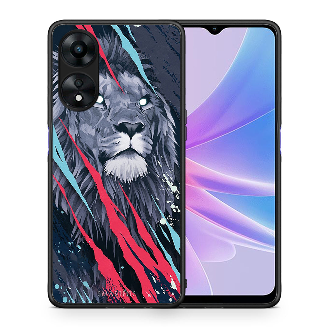 Θήκη Oppo A78 PopArt Lion Designer από τη Smartfits με σχέδιο στο πίσω μέρος και μαύρο περίβλημα | Oppo A78 PopArt Lion Designer Case with Colorful Back and Black Bezels