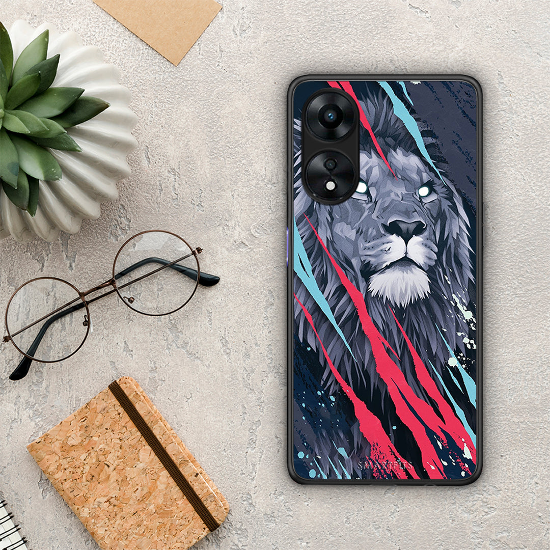 Θήκη Oppo A78 PopArt Lion Designer από τη Smartfits με σχέδιο στο πίσω μέρος και μαύρο περίβλημα | Oppo A78 PopArt Lion Designer Case with Colorful Back and Black Bezels