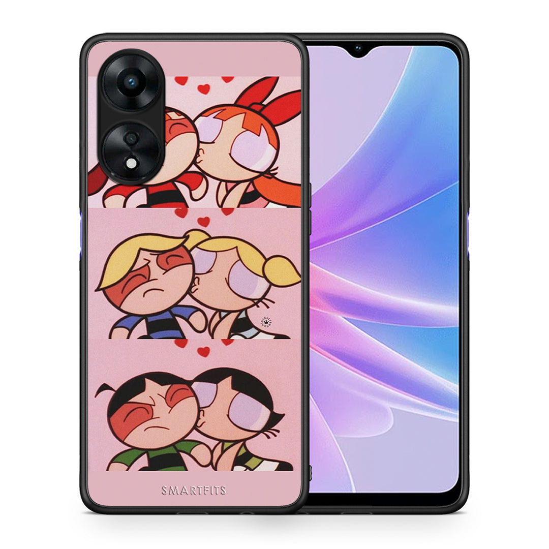 Θήκη Oppo A78 Puff Love από τη Smartfits με σχέδιο στο πίσω μέρος και μαύρο περίβλημα | Oppo A78 Puff Love Case with Colorful Back and Black Bezels