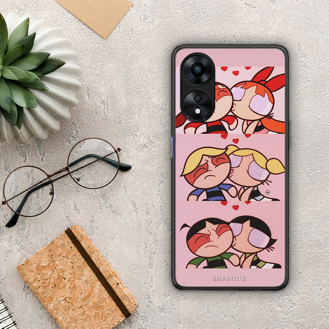 Θήκη Oppo A78 Puff Love από τη Smartfits με σχέδιο στο πίσω μέρος και μαύρο περίβλημα | Oppo A78 Puff Love Case with Colorful Back and Black Bezels