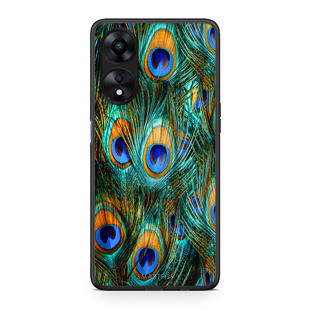 Θήκη Oppo A78 Real Peacock Feathers από τη Smartfits με σχέδιο στο πίσω μέρος και μαύρο περίβλημα | Oppo A78 Real Peacock Feathers Case with Colorful Back and Black Bezels