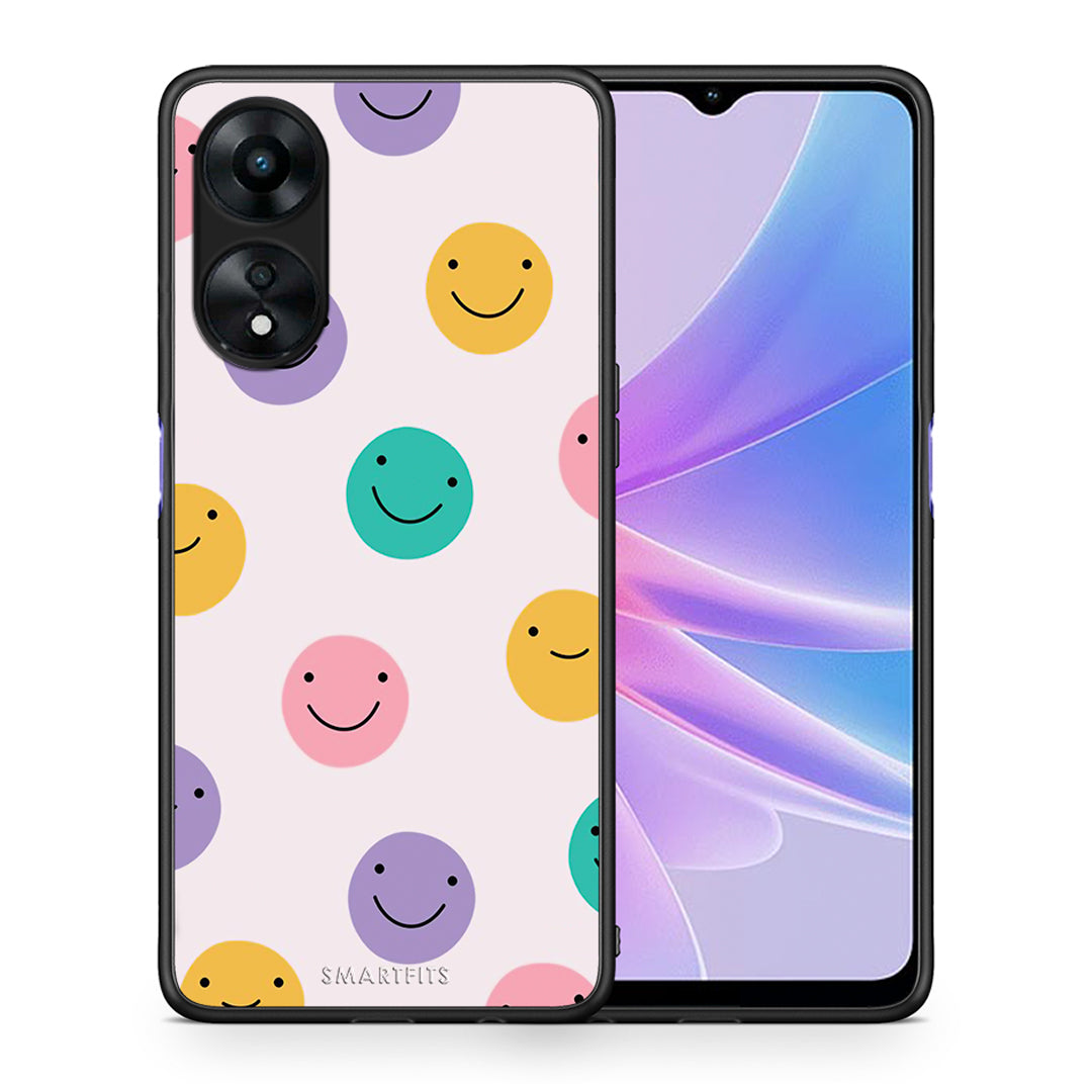 Θήκη Oppo A78 Smiley Faces από τη Smartfits με σχέδιο στο πίσω μέρος και μαύρο περίβλημα | Oppo A78 Smiley Faces Case with Colorful Back and Black Bezels