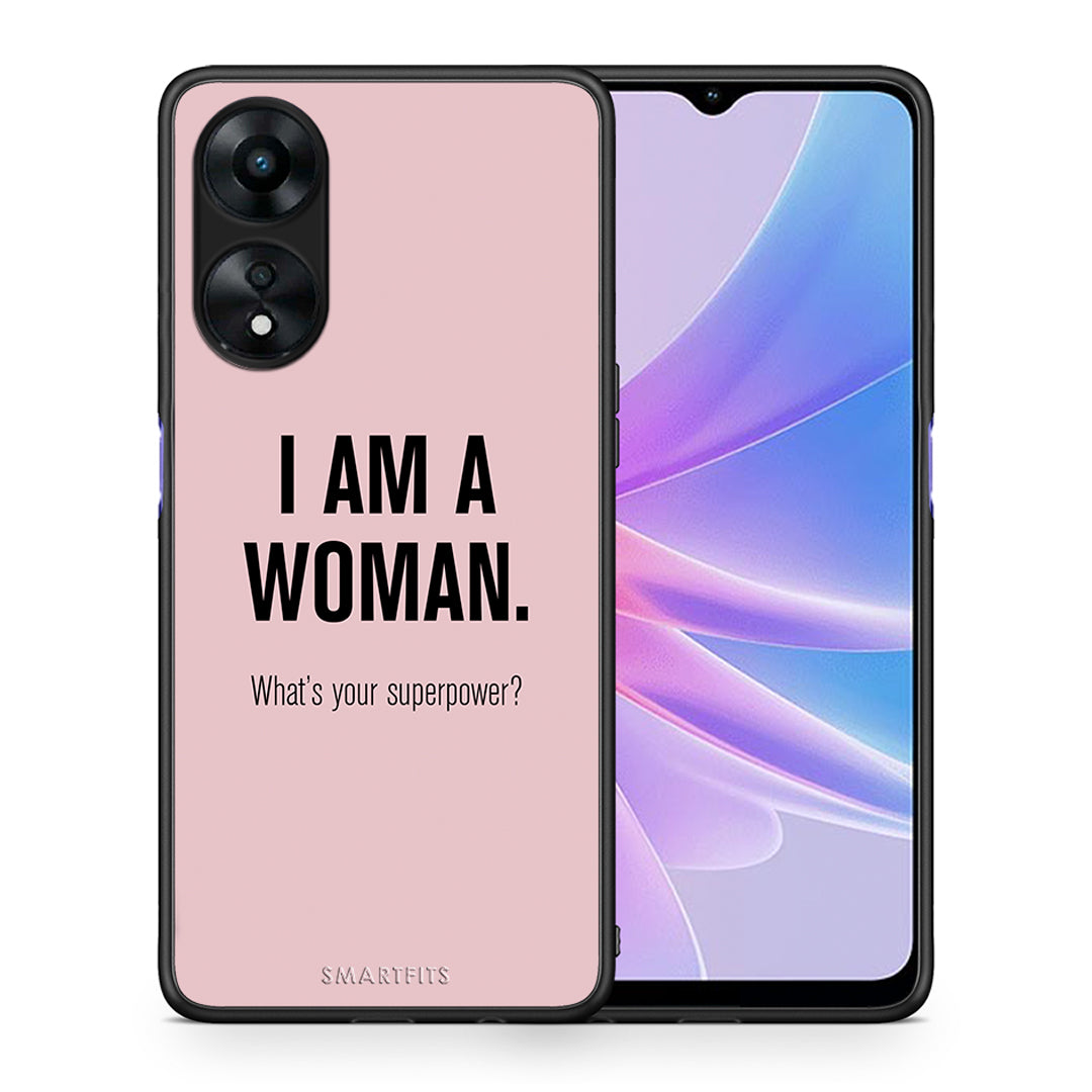 Θήκη Oppo A78 Superpower Woman από τη Smartfits με σχέδιο στο πίσω μέρος και μαύρο περίβλημα | Oppo A78 Superpower Woman Case with Colorful Back and Black Bezels