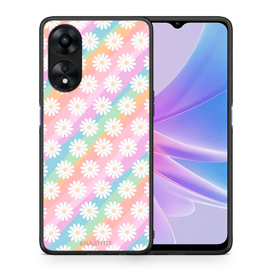 Θήκη Oppo A78 White Daisies από τη Smartfits με σχέδιο στο πίσω μέρος και μαύρο περίβλημα | Oppo A78 White Daisies Case with Colorful Back and Black Bezels