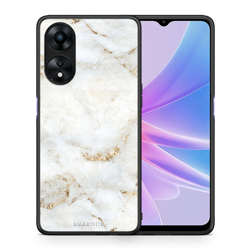 Θήκη Oppo A78 White Gold Marble από τη Smartfits με σχέδιο στο πίσω μέρος και μαύρο περίβλημα | Oppo A78 White Gold Marble Case with Colorful Back and Black Bezels