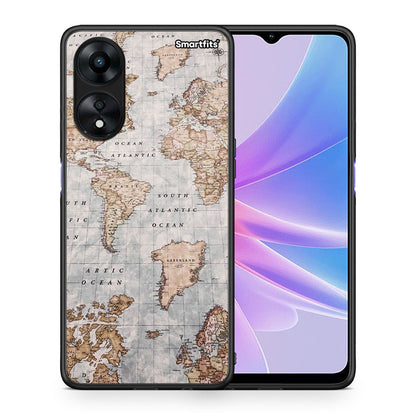 Θήκη Oppo A78 World Map από τη Smartfits με σχέδιο στο πίσω μέρος και μαύρο περίβλημα | Oppo A78 World Map Case with Colorful Back and Black Bezels