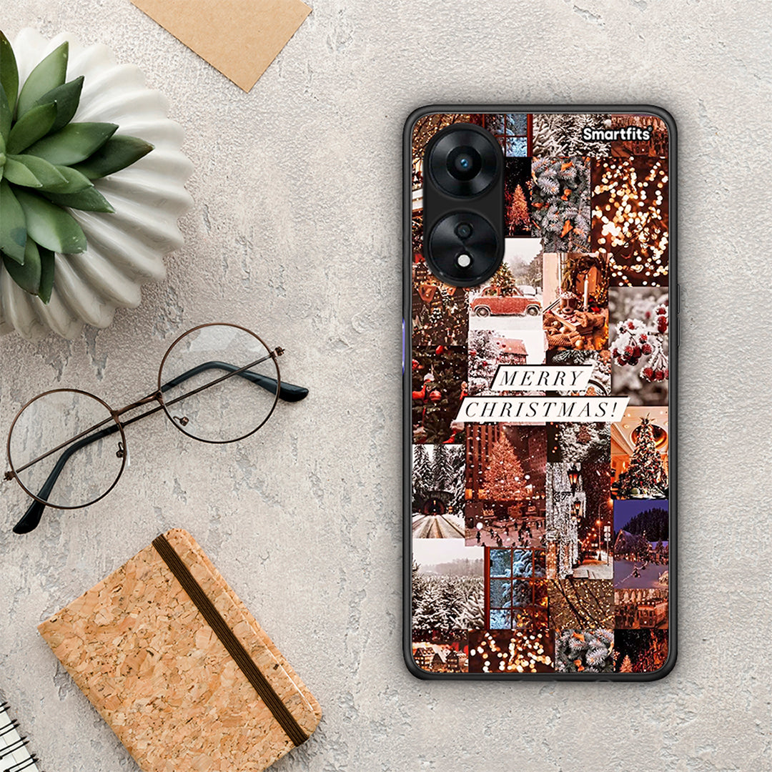 Θήκη Oppo A78 Xmas Collage από τη Smartfits με σχέδιο στο πίσω μέρος και μαύρο περίβλημα | Oppo A78 Xmas Collage Case with Colorful Back and Black Bezels