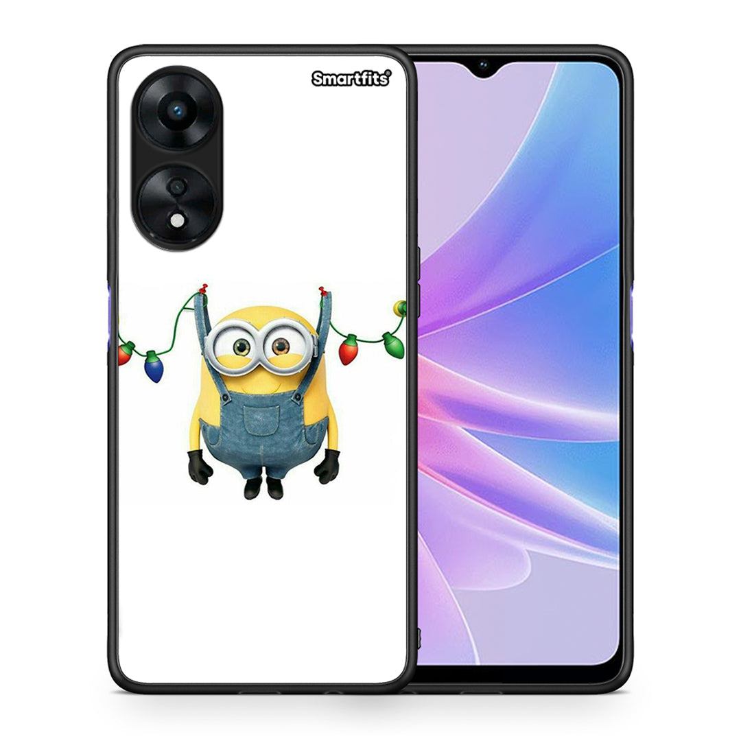 Θήκη Oppo A78 Xmas Minion Lights από τη Smartfits με σχέδιο στο πίσω μέρος και μαύρο περίβλημα | Oppo A78 Xmas Minion Lights Case with Colorful Back and Black Bezels