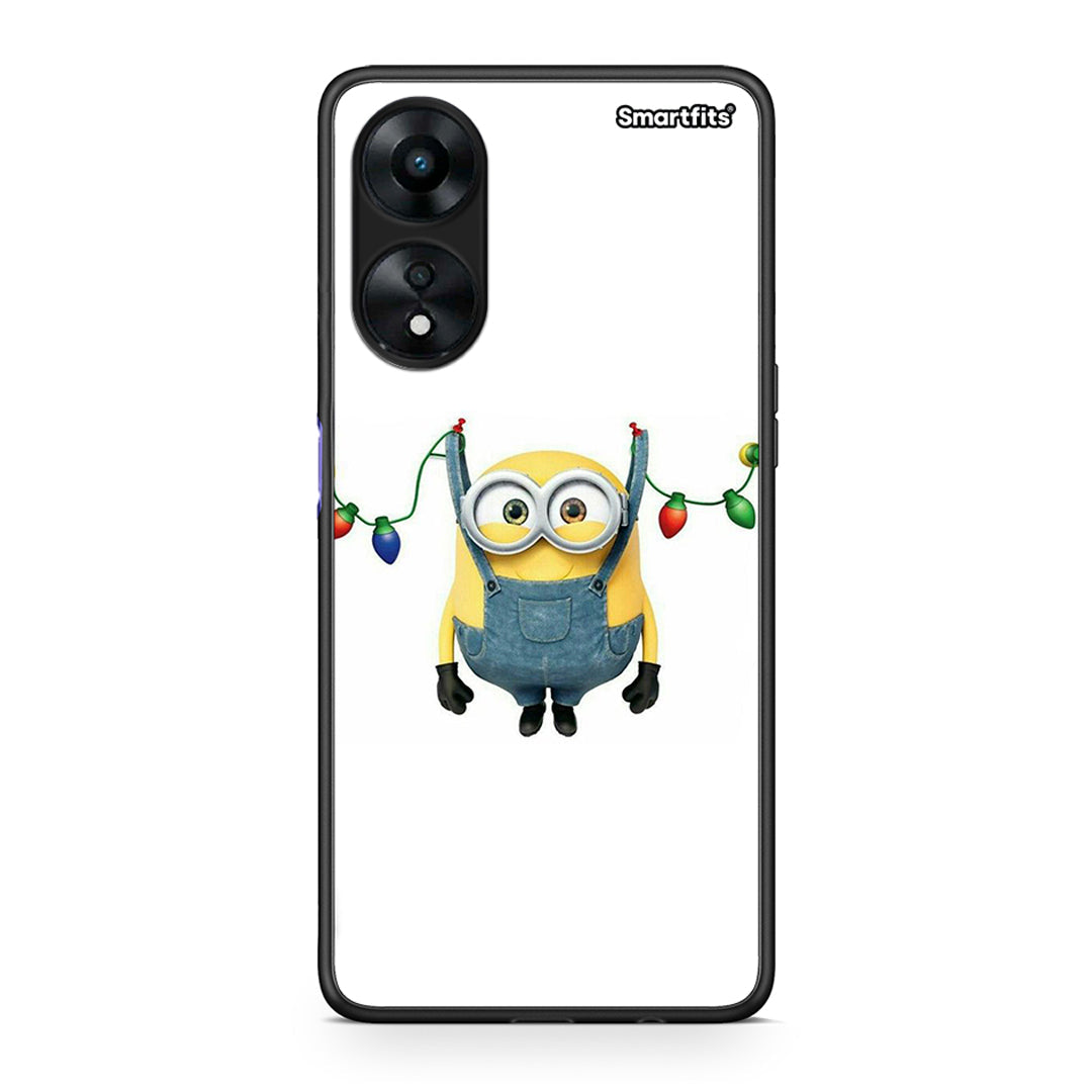 Θήκη Oppo A78 Xmas Minion Lights από τη Smartfits με σχέδιο στο πίσω μέρος και μαύρο περίβλημα | Oppo A78 Xmas Minion Lights Case with Colorful Back and Black Bezels