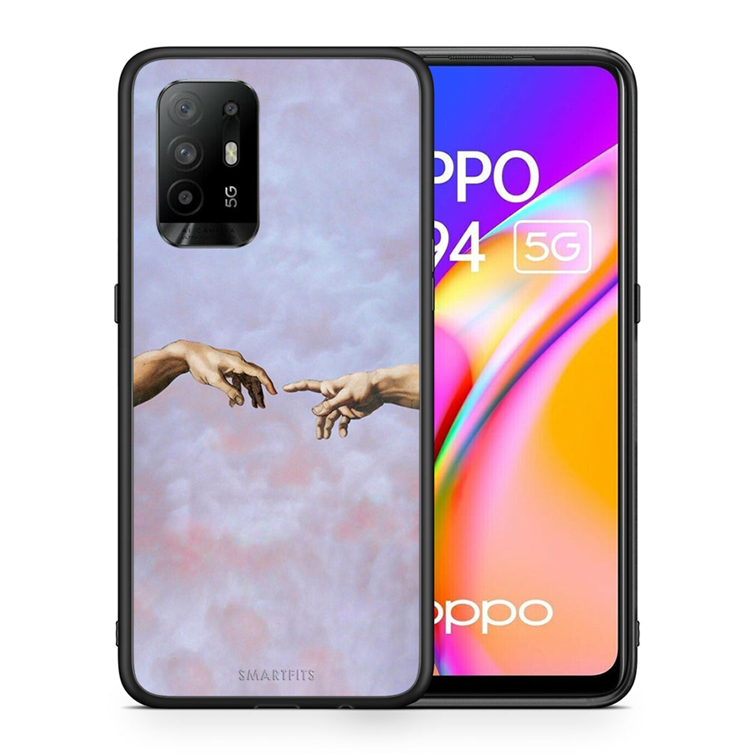 Θήκη Oppo A94 5G Adam Hand από τη Smartfits με σχέδιο στο πίσω μέρος και μαύρο περίβλημα | Oppo A94 5G Adam Hand case with colorful back and black bezels