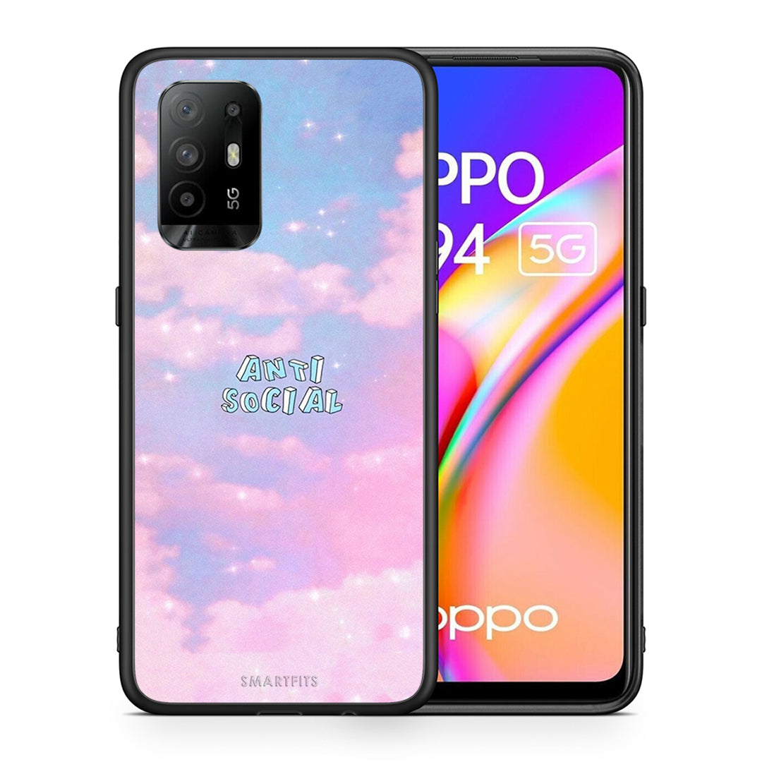 Θήκη Αγίου Βαλεντίνου Oppo A94 5G Anti Social από τη Smartfits με σχέδιο στο πίσω μέρος και μαύρο περίβλημα | Oppo A94 5G Anti Social case with colorful back and black bezels