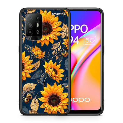 Θήκη Oppo A94 5G Autumn Sunflowers από τη Smartfits με σχέδιο στο πίσω μέρος και μαύρο περίβλημα | Oppo A94 5G Autumn Sunflowers case with colorful back and black bezels