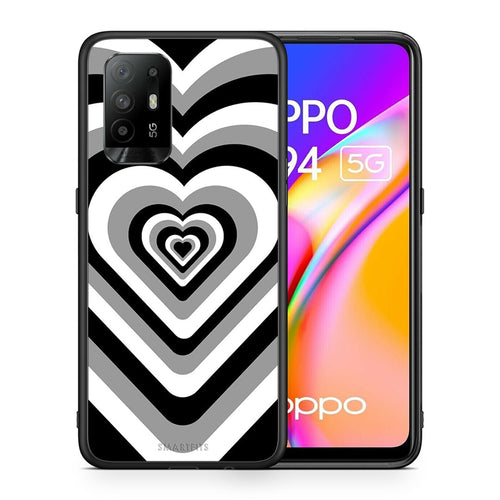 Θήκη Oppo A94 5G Black Hearts από τη Smartfits με σχέδιο στο πίσω μέρος και μαύρο περίβλημα | Oppo A94 5G Black Hearts case with colorful back and black bezels