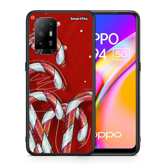 Θήκη Oppo A94 5G Candy Cane από τη Smartfits με σχέδιο στο πίσω μέρος και μαύρο περίβλημα | Oppo A94 5G Candy Cane case with colorful back and black bezels