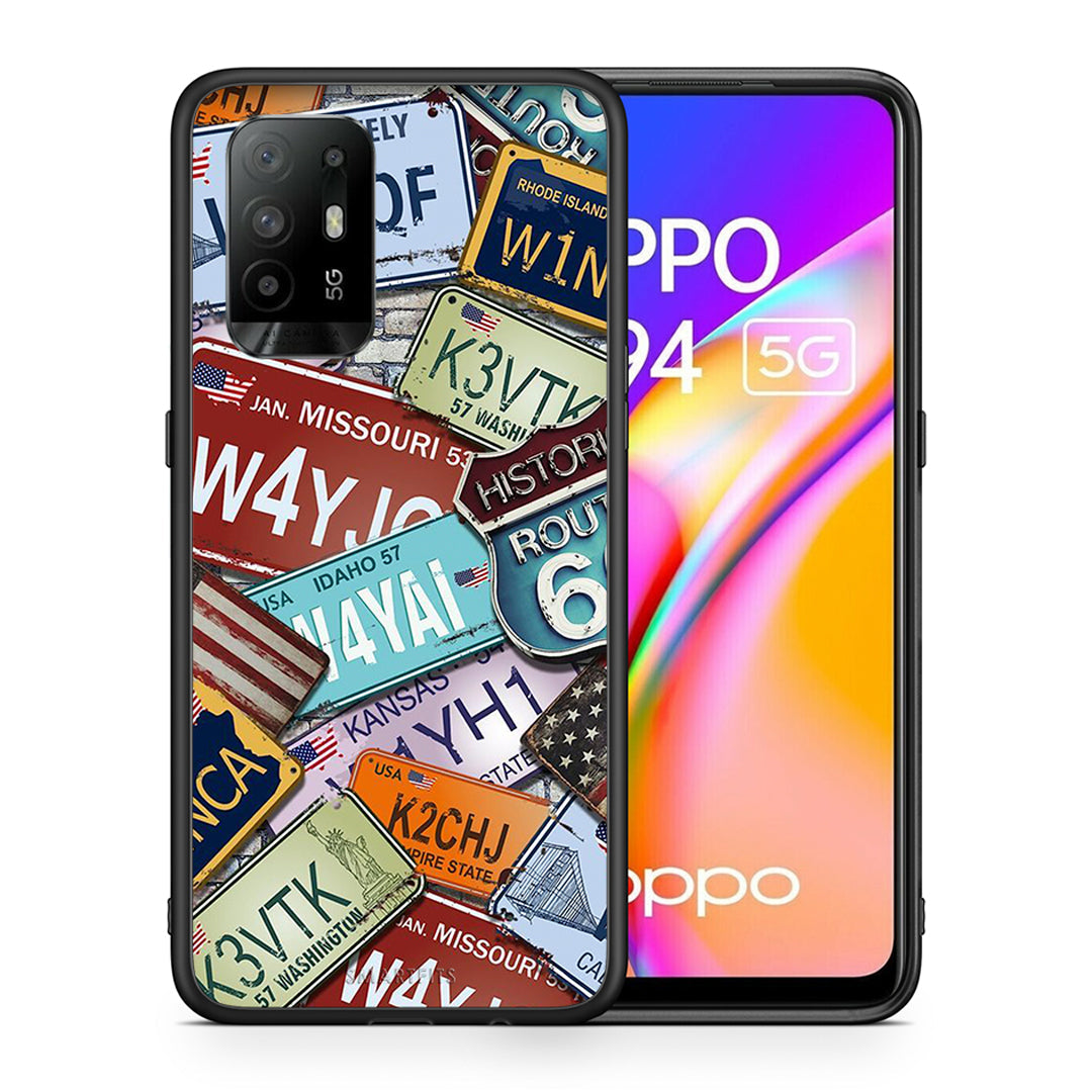 Θήκη Oppo A94 5G Car Plates από τη Smartfits με σχέδιο στο πίσω μέρος και μαύρο περίβλημα | Oppo A94 5G Car Plates case with colorful back and black bezels