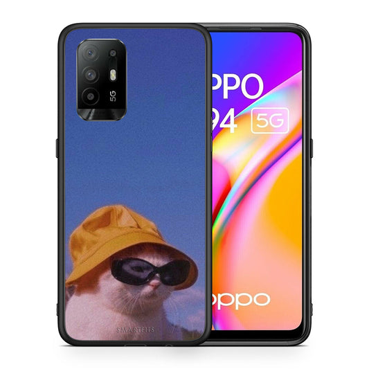 Θήκη Oppo A94 5G Cat Diva από τη Smartfits με σχέδιο στο πίσω μέρος και μαύρο περίβλημα | Oppo A94 5G Cat Diva case with colorful back and black bezels