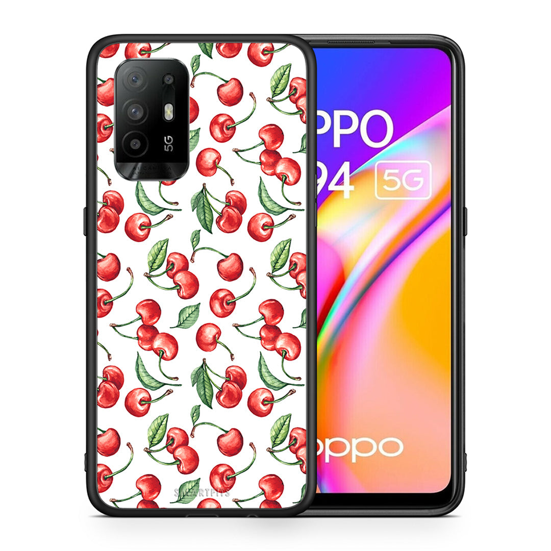 Θήκη Oppo A94 5G Cherry Summer από τη Smartfits με σχέδιο στο πίσω μέρος και μαύρο περίβλημα | Oppo A94 5G Cherry Summer case with colorful back and black bezels