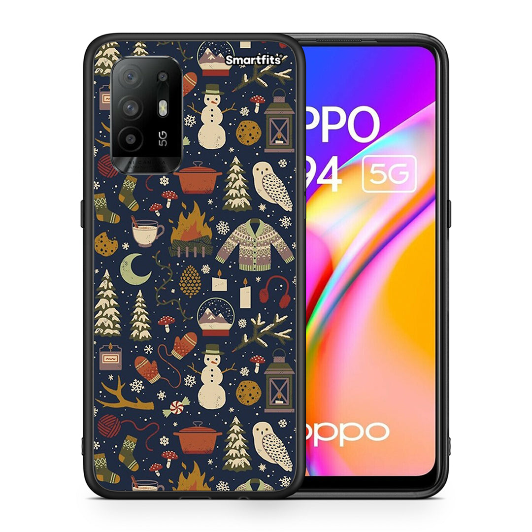 Θήκη Oppo A94 5G Christmas Elements από τη Smartfits με σχέδιο στο πίσω μέρος και μαύρο περίβλημα | Oppo A94 5G Christmas Elements case with colorful back and black bezels