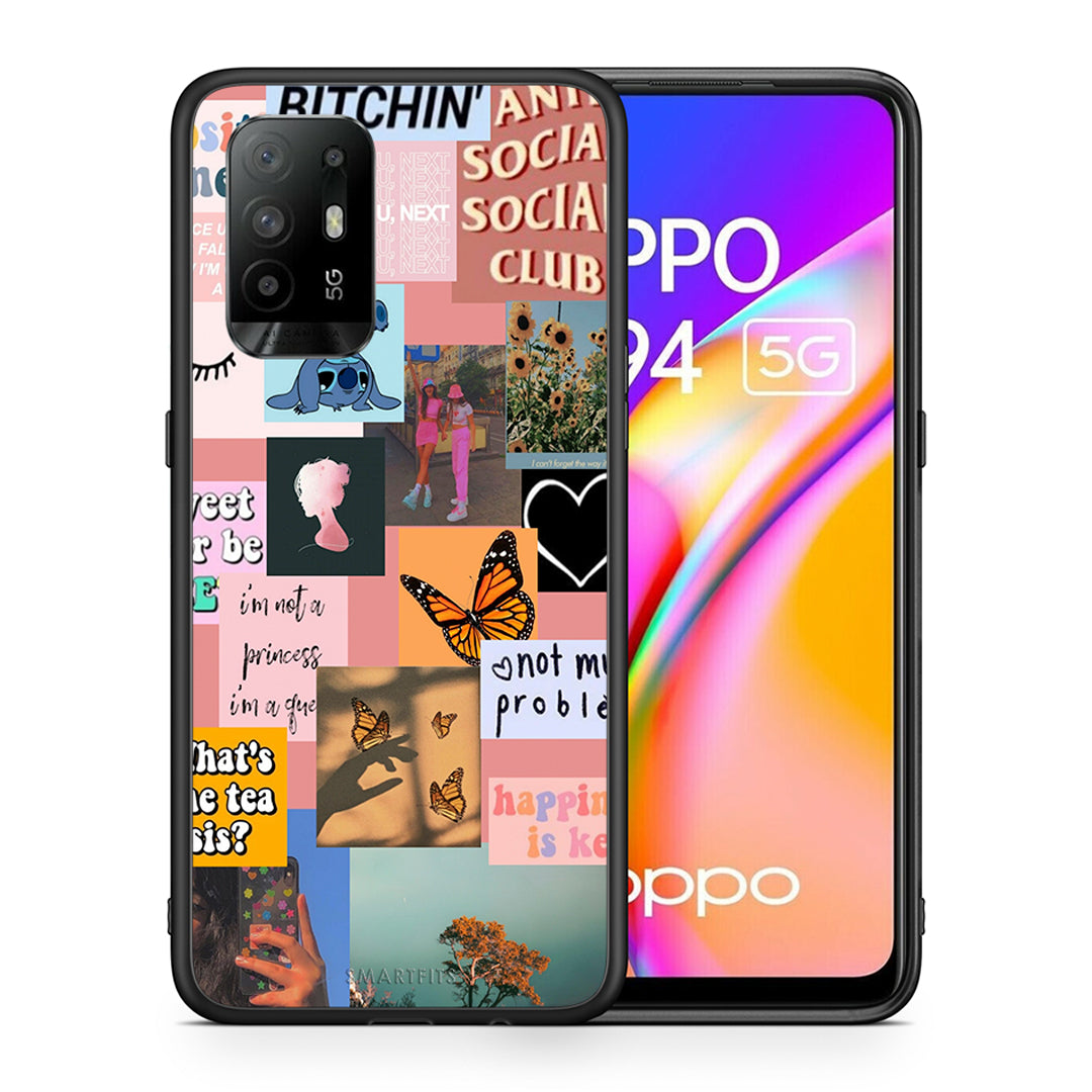 Θήκη Αγίου Βαλεντίνου Oppo A94 5G Collage Bitchin από τη Smartfits με σχέδιο στο πίσω μέρος και μαύρο περίβλημα | Oppo A94 5G Collage Bitchin case with colorful back and black bezels