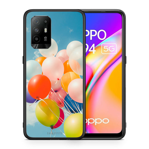 Θήκη Oppo A94 5G Colorful Balloons από τη Smartfits με σχέδιο στο πίσω μέρος και μαύρο περίβλημα | Oppo A94 5G Colorful Balloons case with colorful back and black bezels