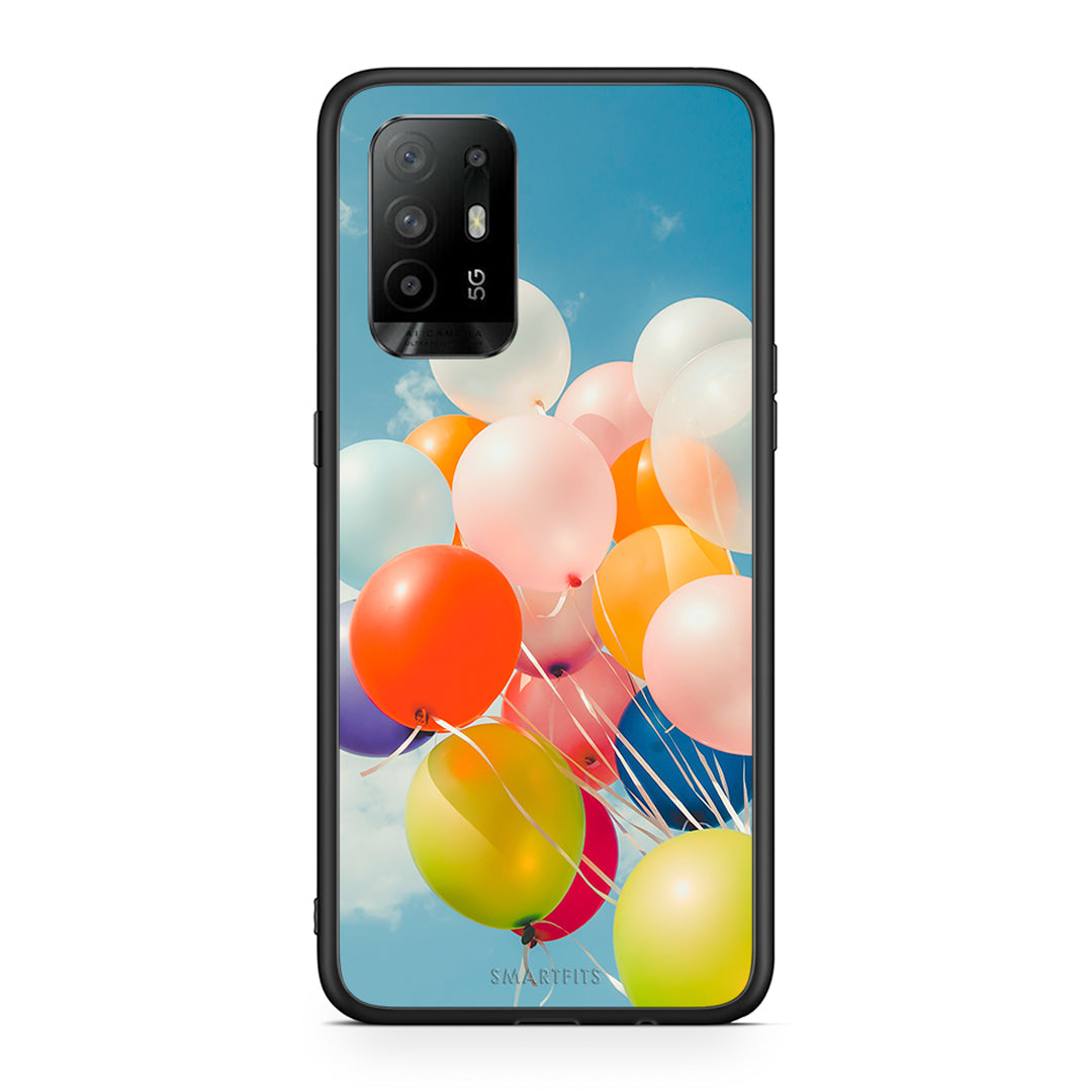 Oppo A94 5G Colorful Balloons θήκη από τη Smartfits με σχέδιο στο πίσω μέρος και μαύρο περίβλημα | Smartphone case with colorful back and black bezels by Smartfits