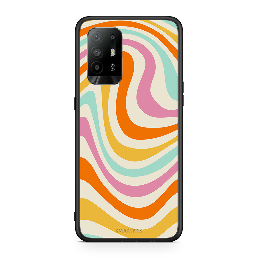 Oppo A94 5G Colourful Waves θήκη από τη Smartfits με σχέδιο στο πίσω μέρος και μαύρο περίβλημα | Smartphone case with colorful back and black bezels by Smartfits