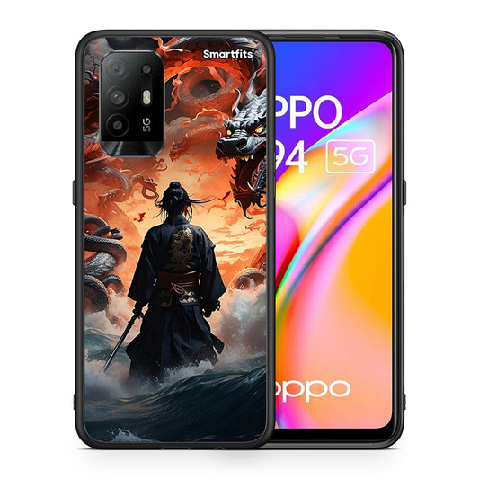 Θήκη Oppo A94 5G Dragons Fight από τη Smartfits με σχέδιο στο πίσω μέρος και μαύρο περίβλημα | Oppo A94 5G Dragons Fight case with colorful back and black bezels