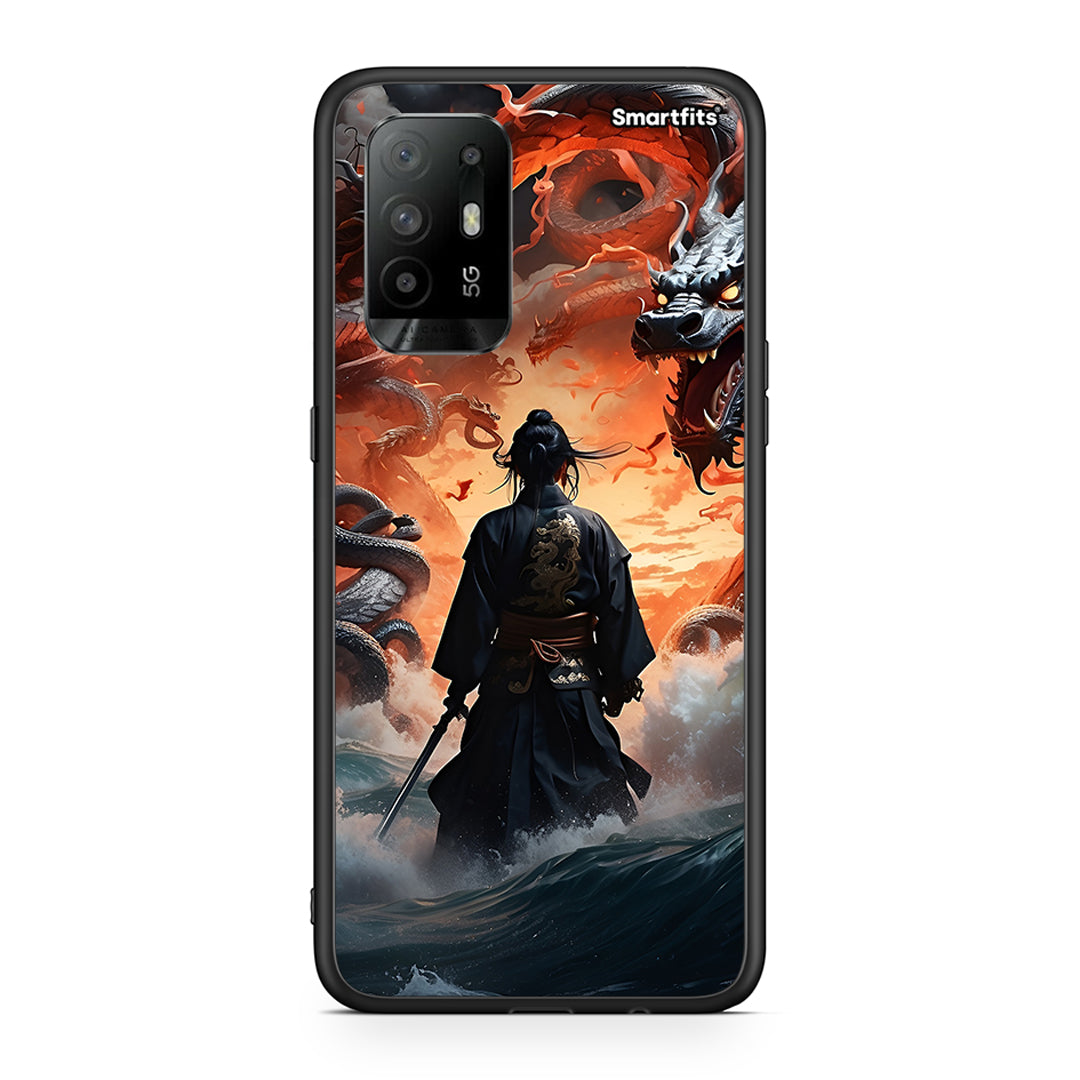Oppo A94 5G Dragons Fight θήκη από τη Smartfits με σχέδιο στο πίσω μέρος και μαύρο περίβλημα | Smartphone case with colorful back and black bezels by Smartfits