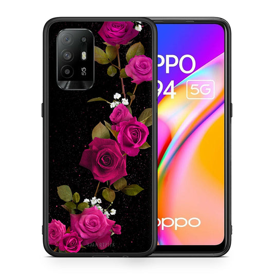 Θήκη Oppo A94 5G Red Roses Flower από τη Smartfits με σχέδιο στο πίσω μέρος και μαύρο περίβλημα | Oppo A94 5G Red Roses Flower case with colorful back and black bezels