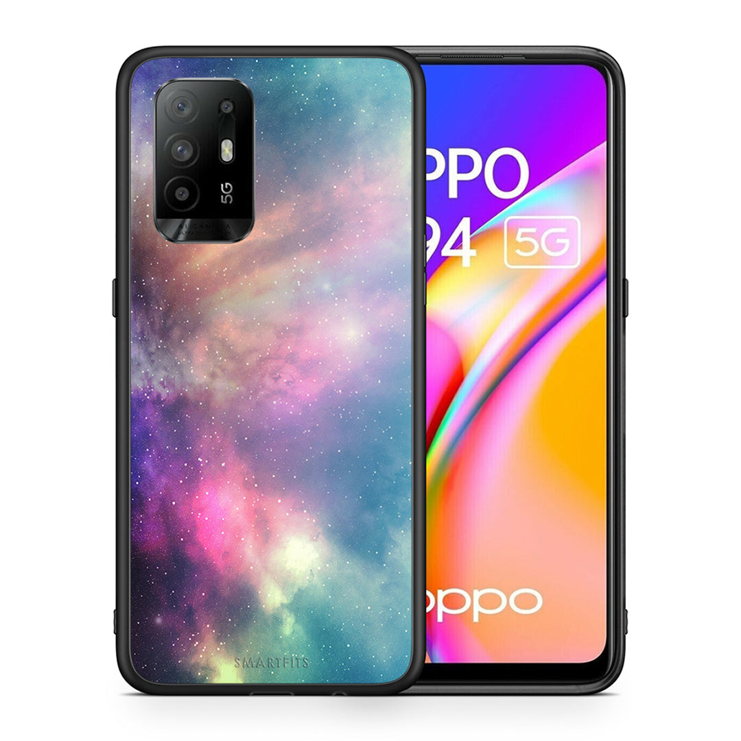Θήκη Oppo A94 5G Rainbow Galaxy από τη Smartfits με σχέδιο στο πίσω μέρος και μαύρο περίβλημα | Oppo A94 5G Rainbow Galaxy case with colorful back and black bezels