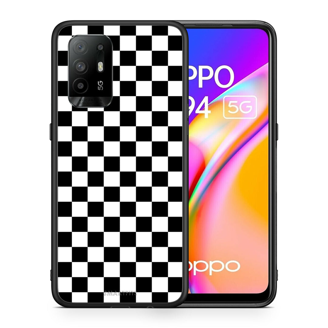 Θήκη Oppo A94 5G Squares Geometric από τη Smartfits με σχέδιο στο πίσω μέρος και μαύρο περίβλημα | Oppo A94 5G Squares Geometric case with colorful back and black bezels