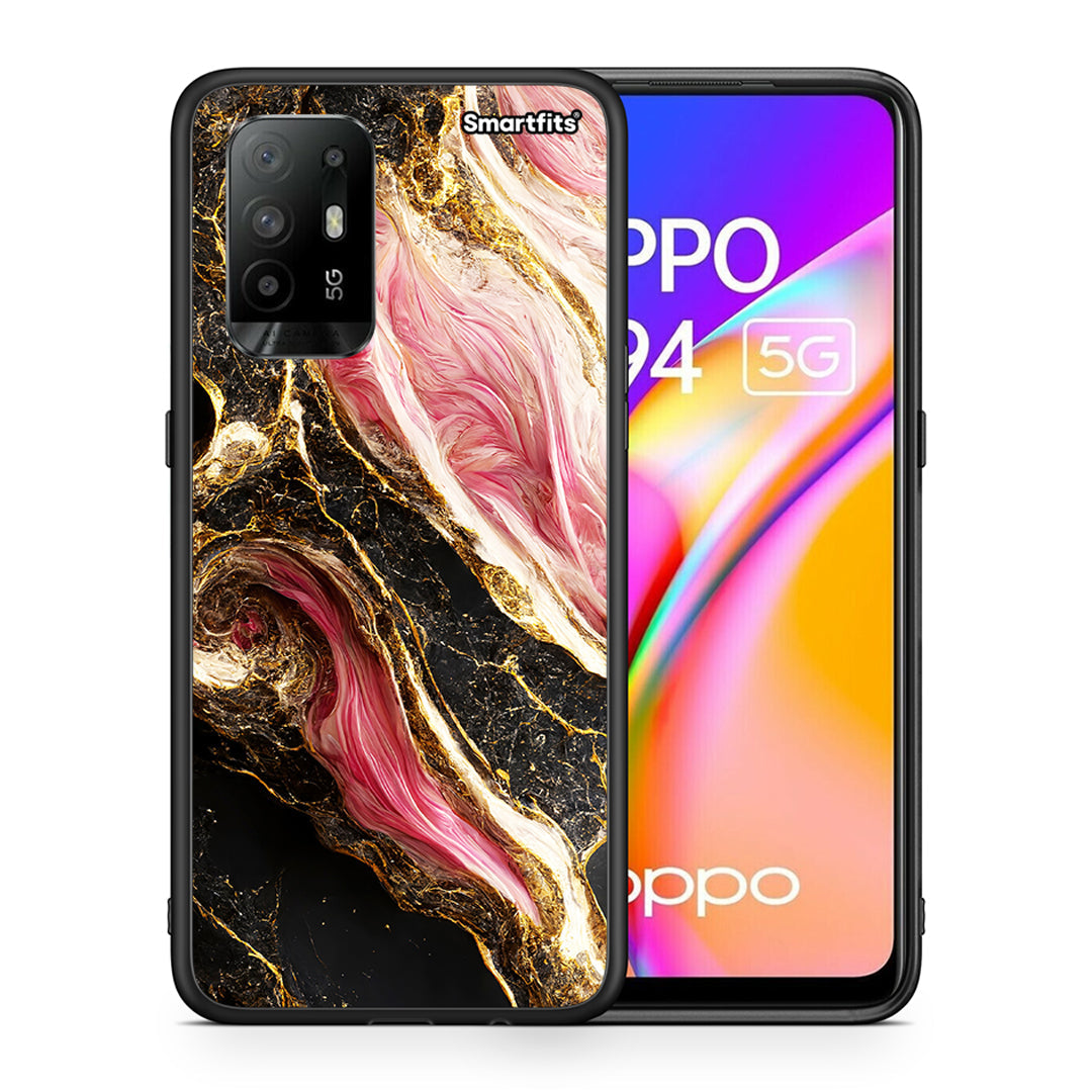 Θήκη Oppo A94 5G Glamorous Pink Marble από τη Smartfits με σχέδιο στο πίσω μέρος και μαύρο περίβλημα | Oppo A94 5G Glamorous Pink Marble case with colorful back and black bezels
