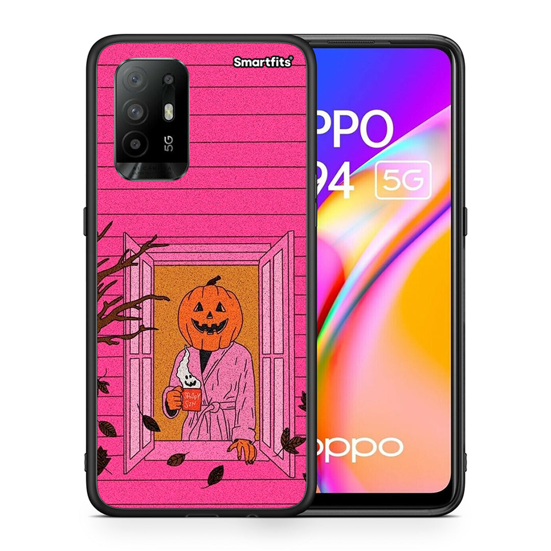 Θήκη Oppo A94 5G Halloween Pumpkin Lady από τη Smartfits με σχέδιο στο πίσω μέρος και μαύρο περίβλημα | Oppo A94 5G Halloween Pumpkin Lady case with colorful back and black bezels